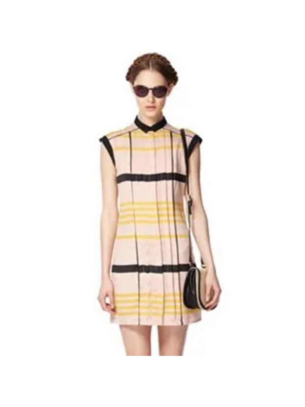 Jason Wu Striped Shift Dress Sleeveless Collared Blush Pink M Retro lightweight